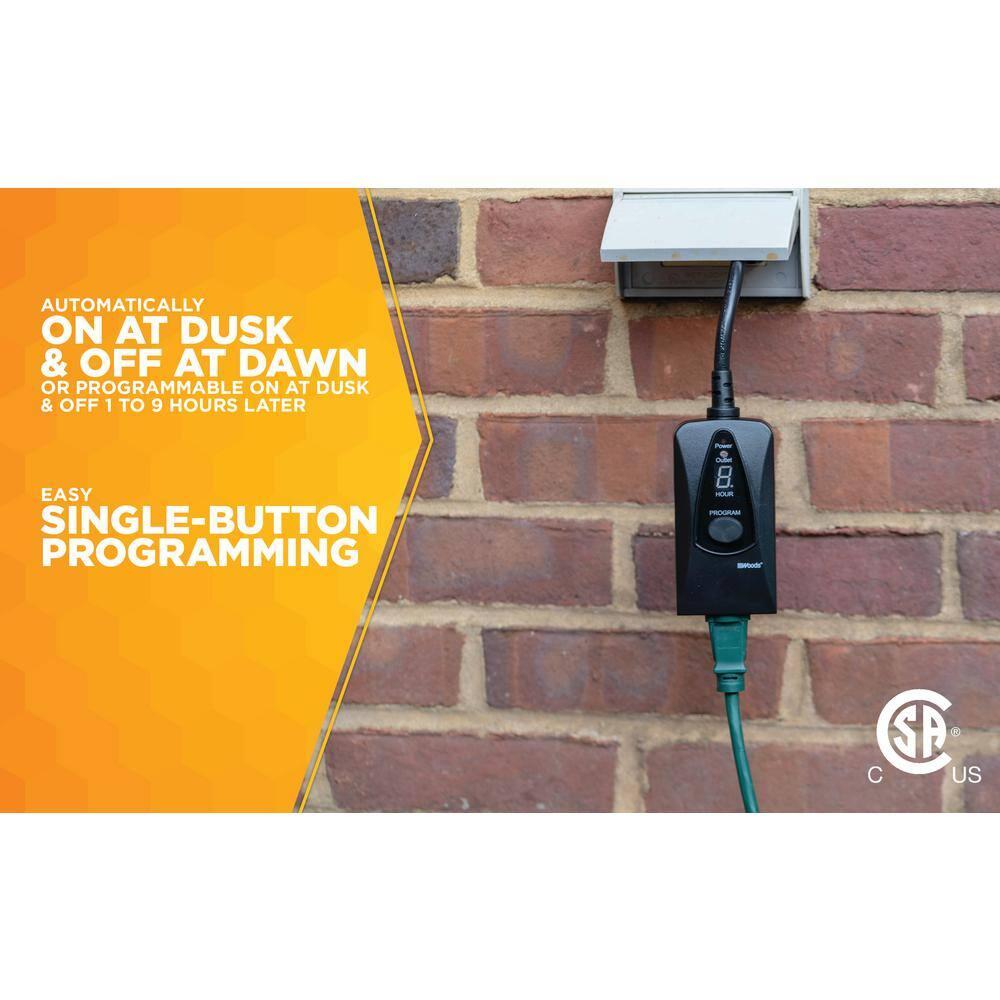 Woods 50013WD 24-Hour Dusk to Dawn Lighting Timer with Photocell and Digital Display