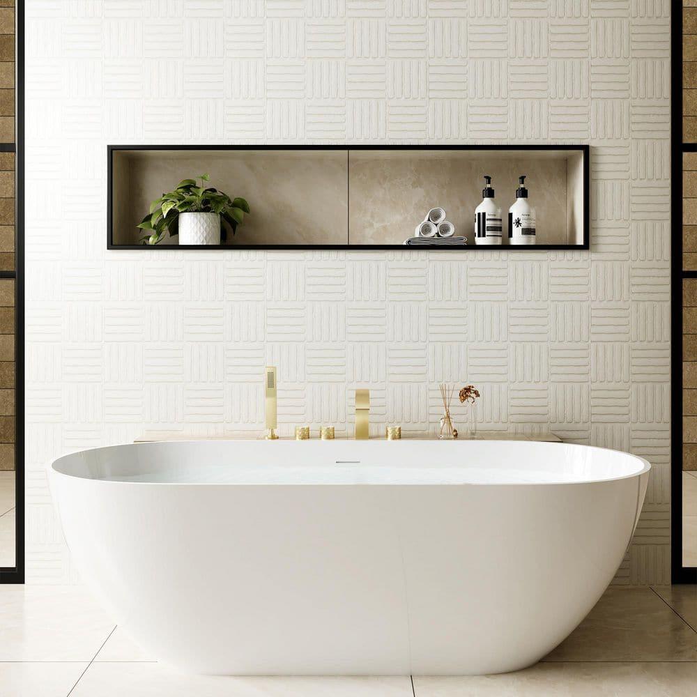 3 Handles Deck Mounted Bathroom Tub Faucet Trim with Handshower