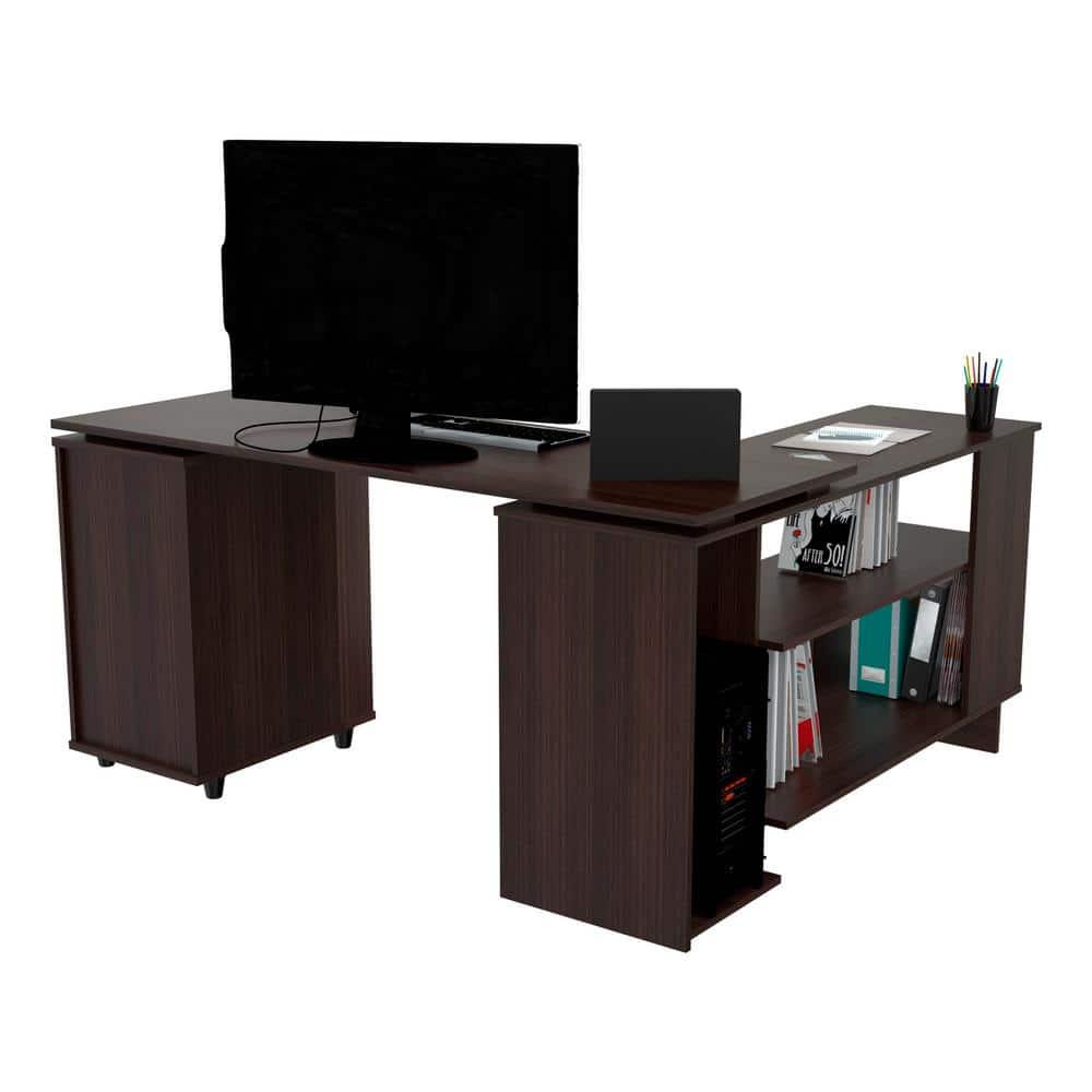Inval L-Shaped Reversible Computer Desk, Espresso