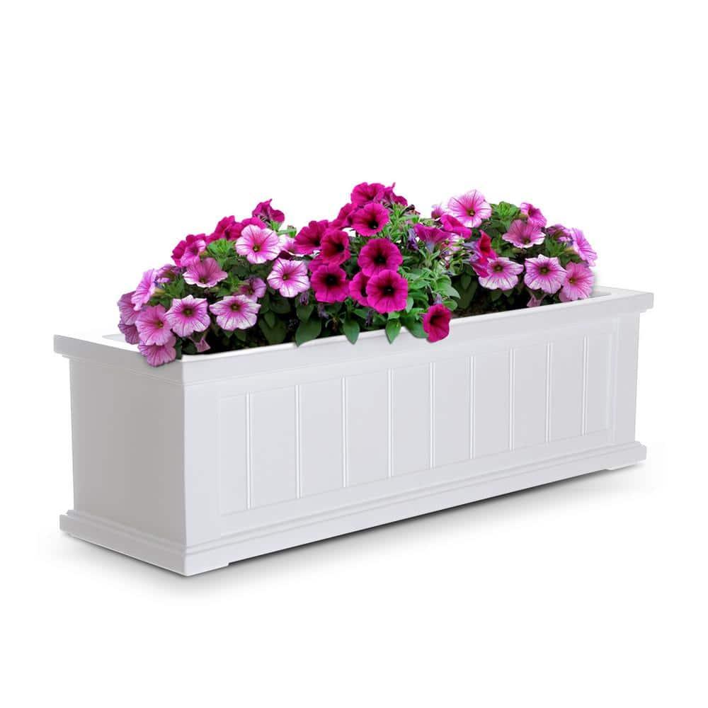 Mayne Cape Cod 36" x 11" x 10.8" Rectangle White Self-Watering Polyethylene Window Box Planter