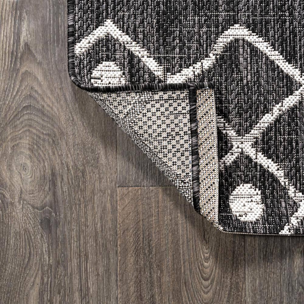 2'x10' Nokat Modern Bohemian Styled Indoor/Outdoor Runner Rug, Black/Ivory - JONATHAN Y