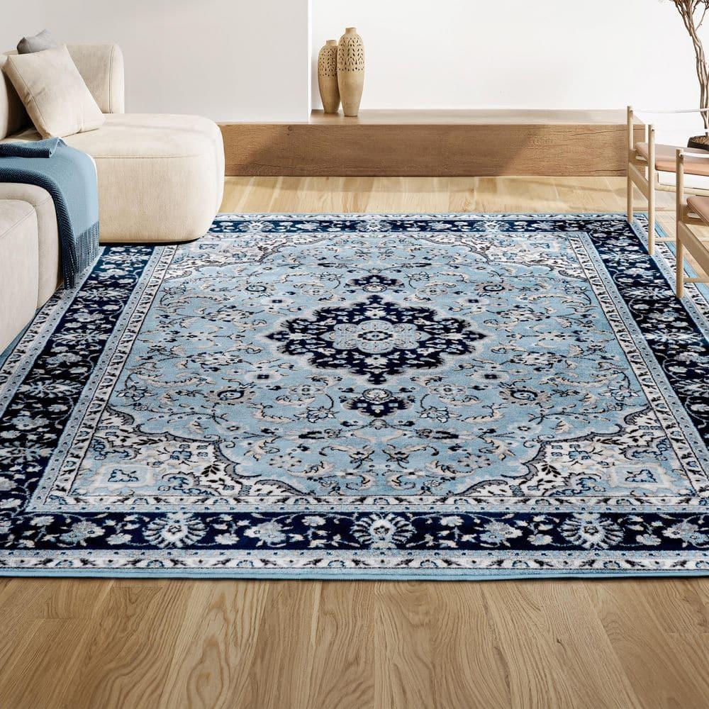 8'x 10' Palmette Modern Persian Floral Area Rug, Blue/Navy - JONATHAN Y