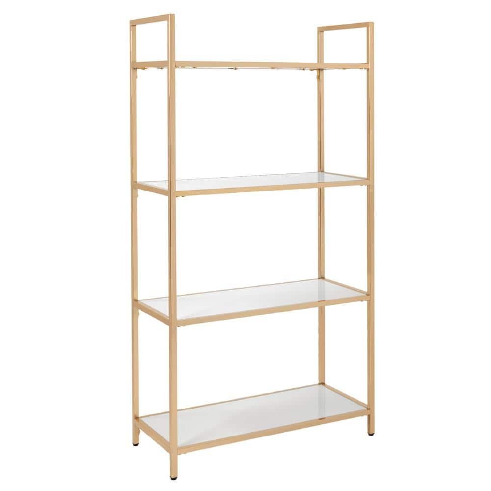 OSP Home Furnishings 60" Alios Bookshelf White/Gold: Chic, 4-Shelf Metal Frame, Laminate Surface, Modern Office Furniture