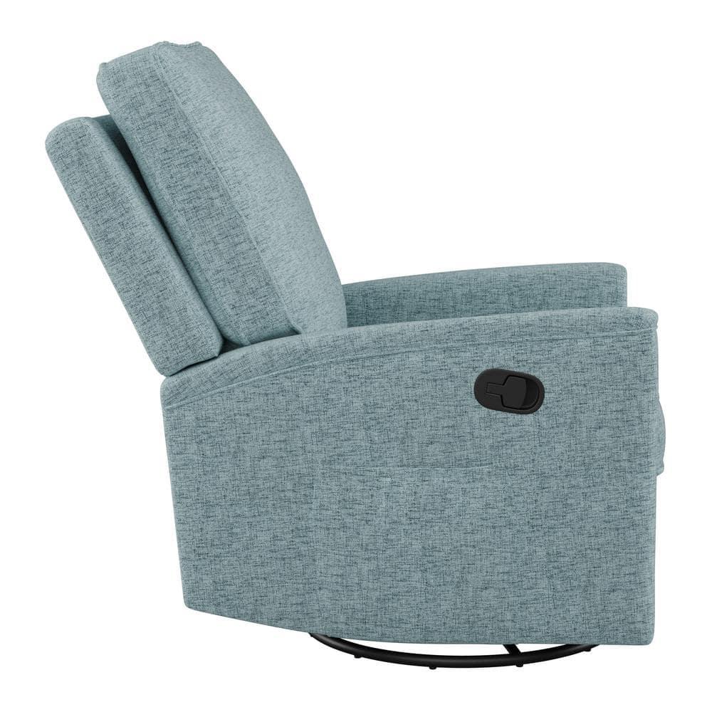 CorLiving Jasmine Swivel Glider Press-Back Recliner Chair Blue: Upholstered Polyester, Metal & Wood Frame, 300lb Capacity