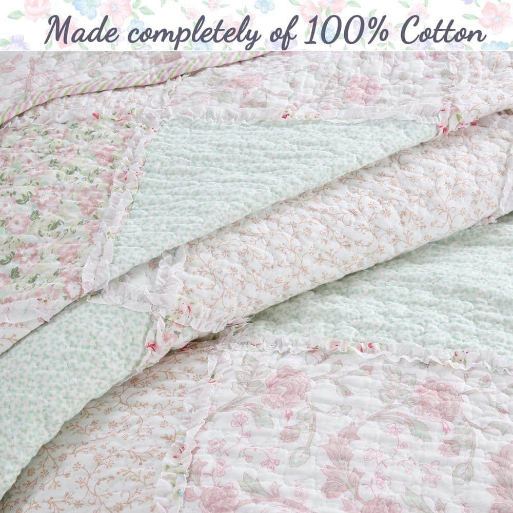 Cozy Line Home Fashions Cozy Line Rosa Floral Patchwork Reversible Cotton Quilt Bedding Set Queen 3 Piece