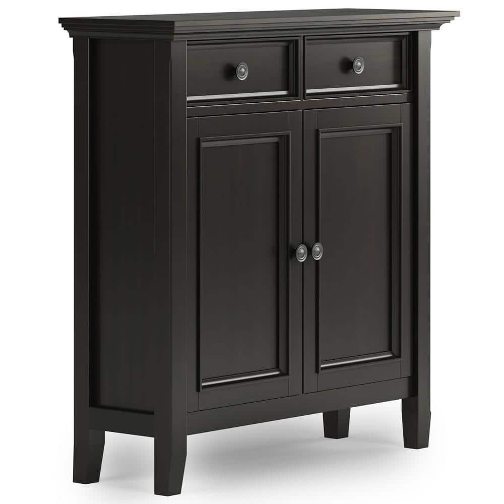 Simpli Home Amherst 36"W Solid Wood 2-Shelf Entryway Storage Cabinet with 2 Drawers and Adjustable Shelves