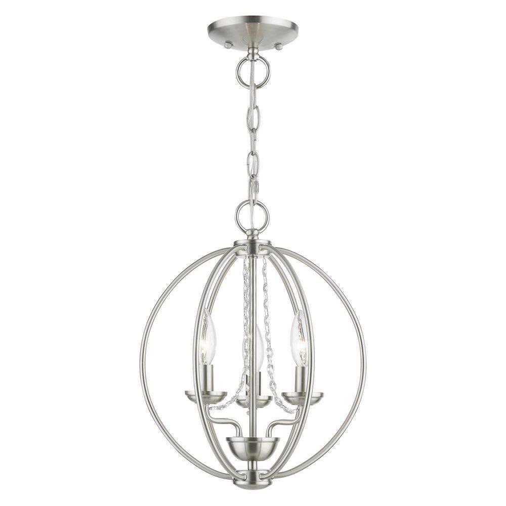 Delridge 12 in.  3-Light Brushed Nickel Globe Convertible Chandelier/Semi Flush with Clear Crystals