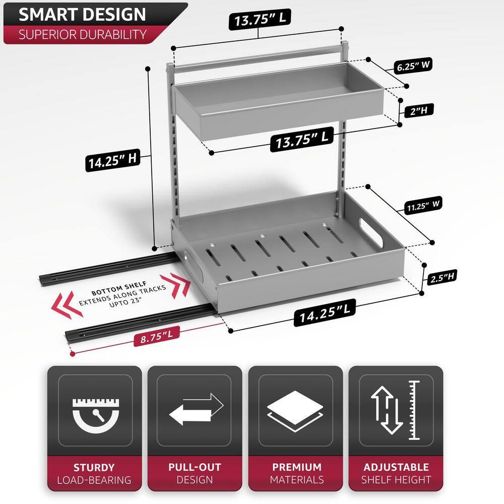 Sorbus Sorbus Under Sink Organizer with Sliding Tracks and Adhesive Tape - 2-Tier Pull-Out Storage Rack for Kitchen and Bathroom - No Drill Under Sink Organization Storage Cabinet Shelf, Set of 2