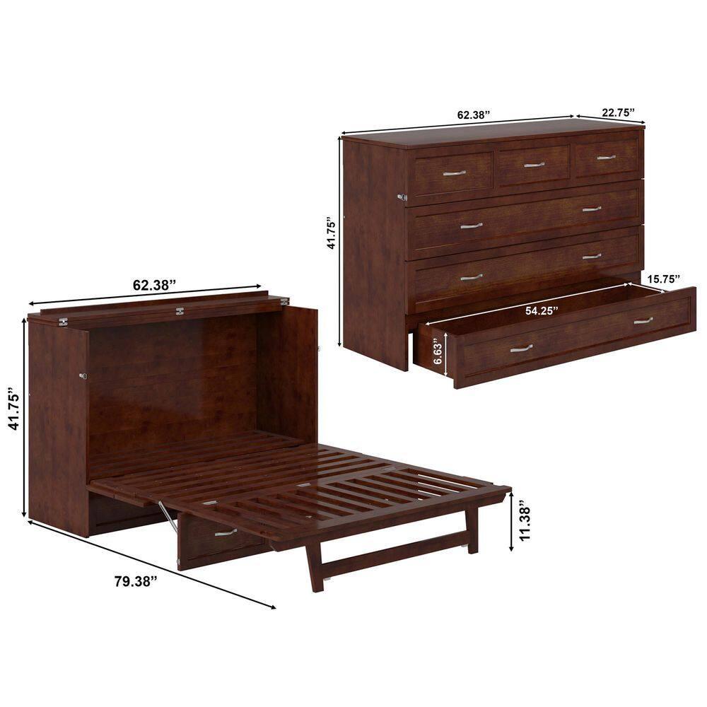 Queen Northfield Murphy Bed Chest Walnut - AFI: Hardwood Frame, Built-In USB Ports & Storage Drawer