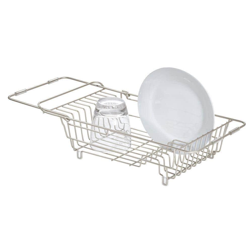 iDESIGN Classico Steel Wire Adjustable Over The Sink/Countertop Dish Drainer Satin: Freestanding Metal Kitchen Rack