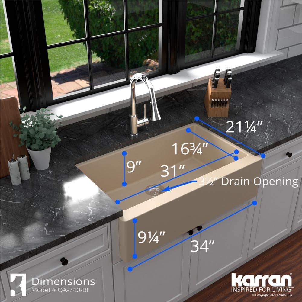 Karran Farmhouse/Apron-Front Quartz Composite 34'' X 21-1/4'' Single Bowl Kitchen Sink