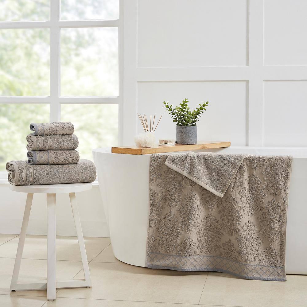 Modern Threads Modern Threads 6-Piece Damask Jacquard/Solid Ultra Soft 550GSM 100% Combed Cotton Towel Set with Embellished Borders