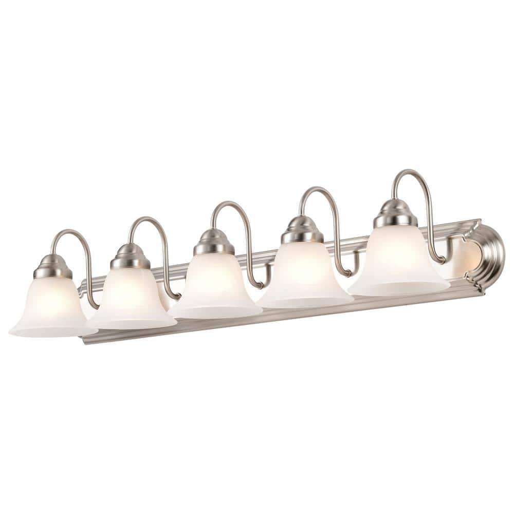 Brushed Nickel 36" 5-Light Vanity Fixture with Alabaster Glass