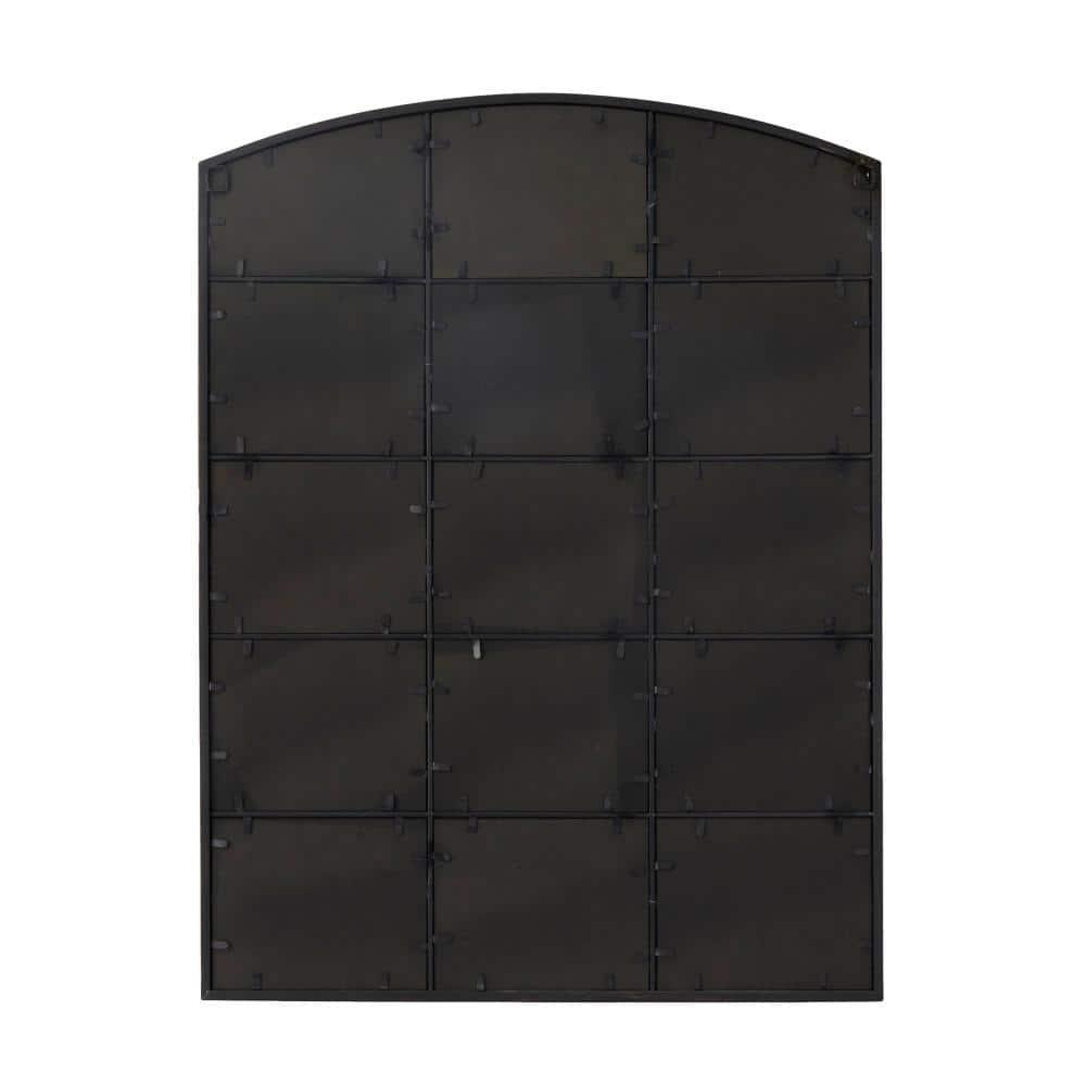DecMode Geometric Window Pane Arch Wall Mirror, 36" W x 48"H, Dark Brown Finish