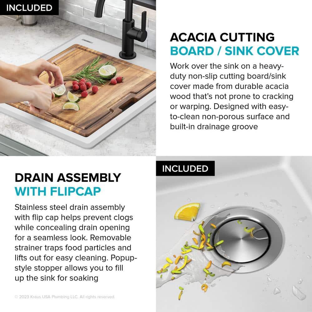 KRAUS Bellucci 28” Granite Workstation Drop In Top Mount Single Bowl Kitchen Sink with Accessories