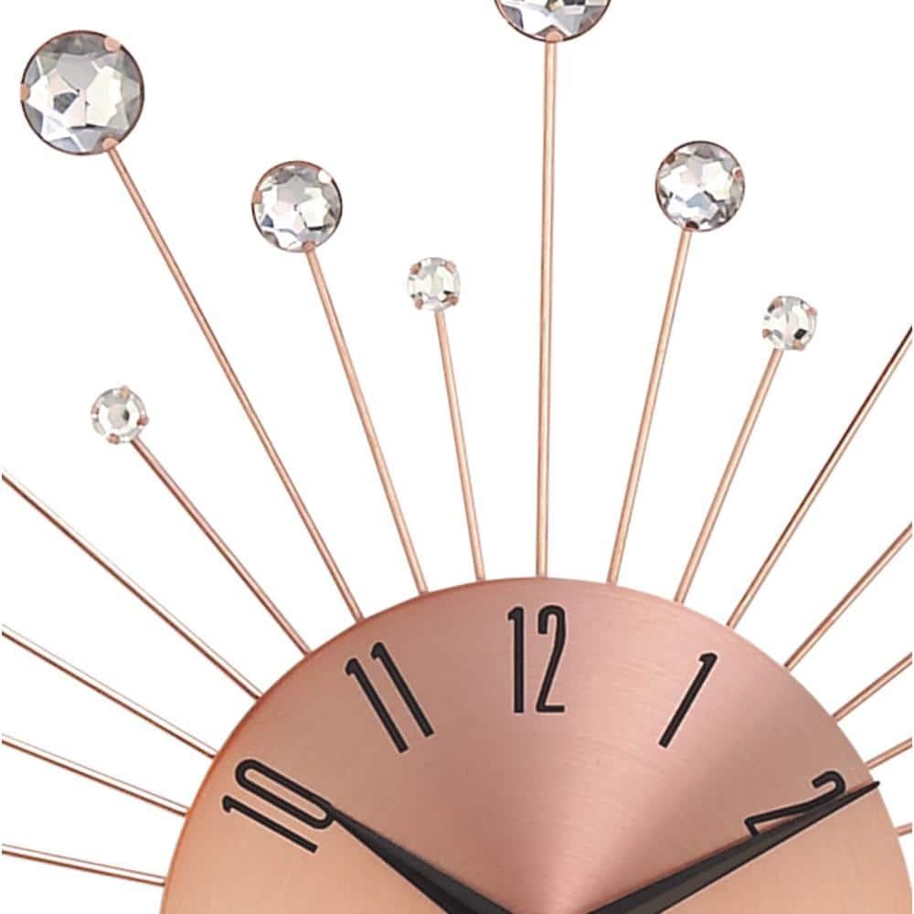 15"x15" Metal Starburst Wall Clock with Crystal Accents Copper - Olivia & May