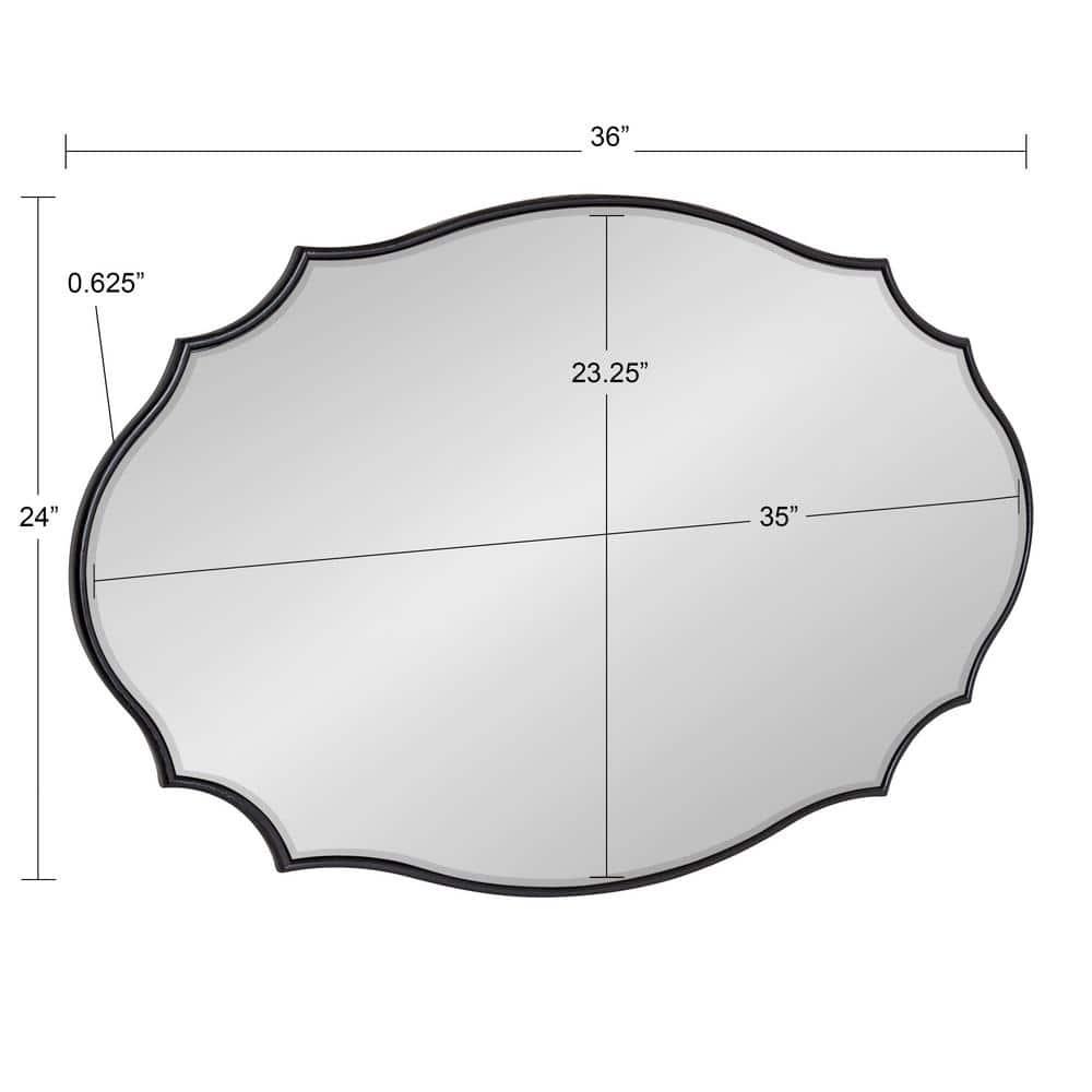 Kate and Laurel Leanna Glam Oval Mirror, 24 x 36, Black, Modern Scalloped Mirror for Wall