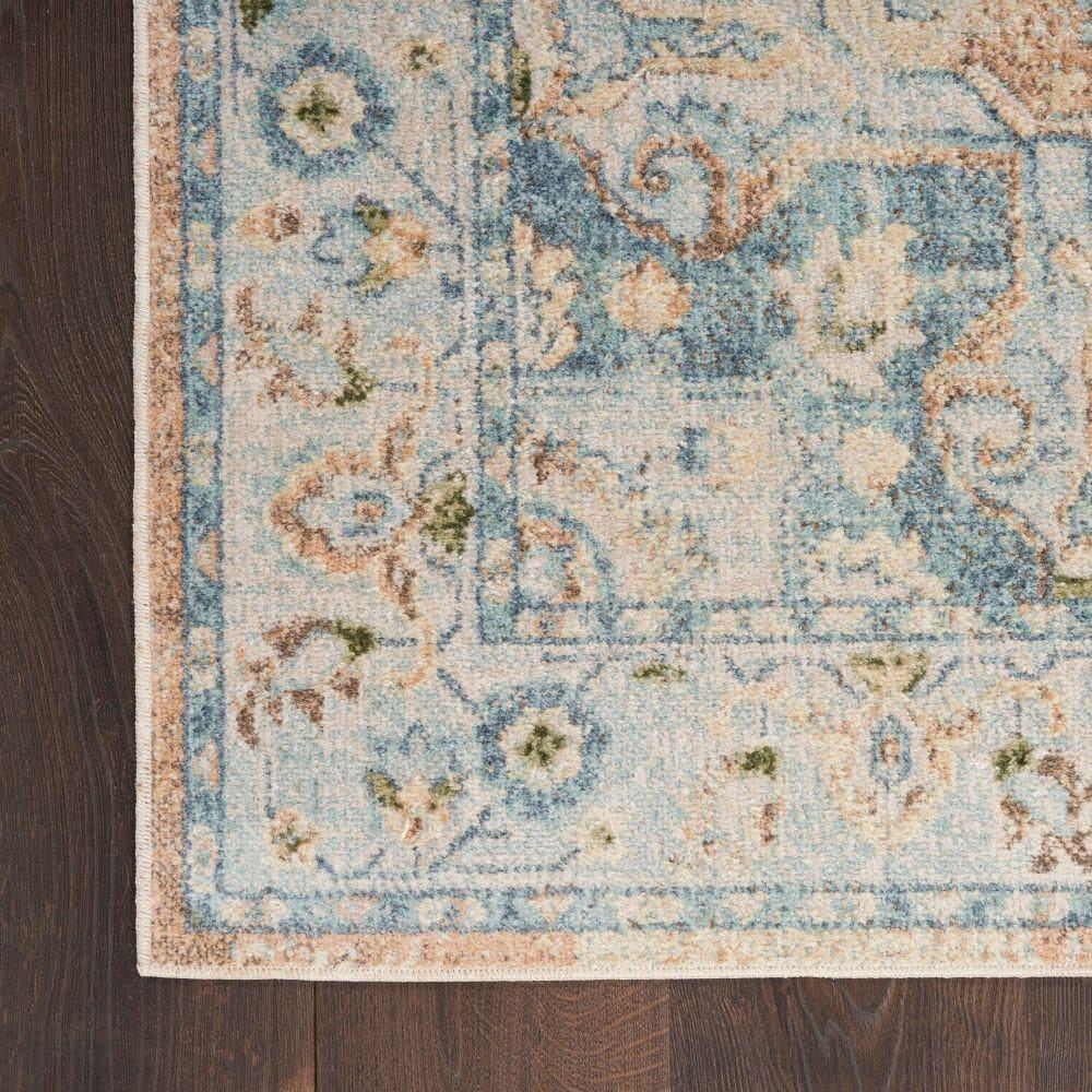 Nourison Astra Machine Washable Back to College 2'2" x 10' Beige Blue Vintage Indoor Flatweave Rug