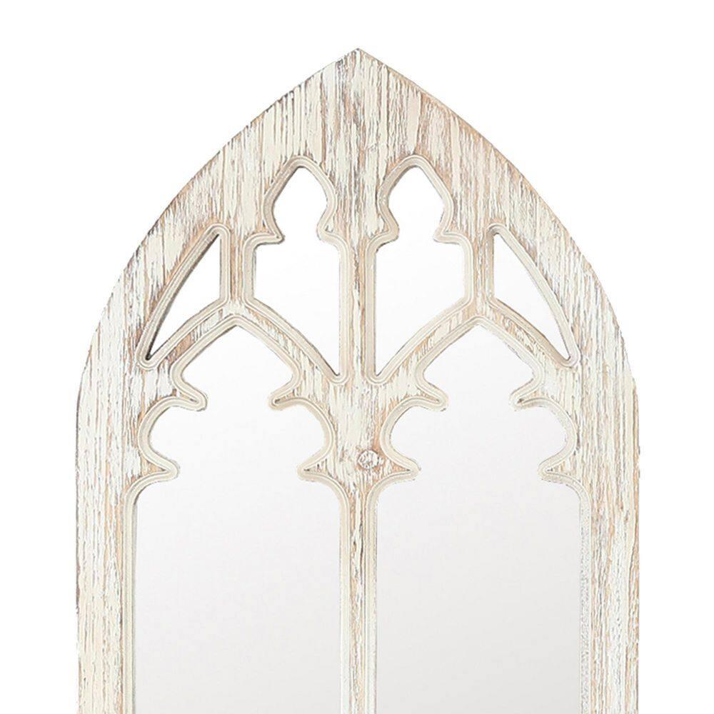 LuxenHome Distressed White Wood Cathedral Framed Wall Mirror