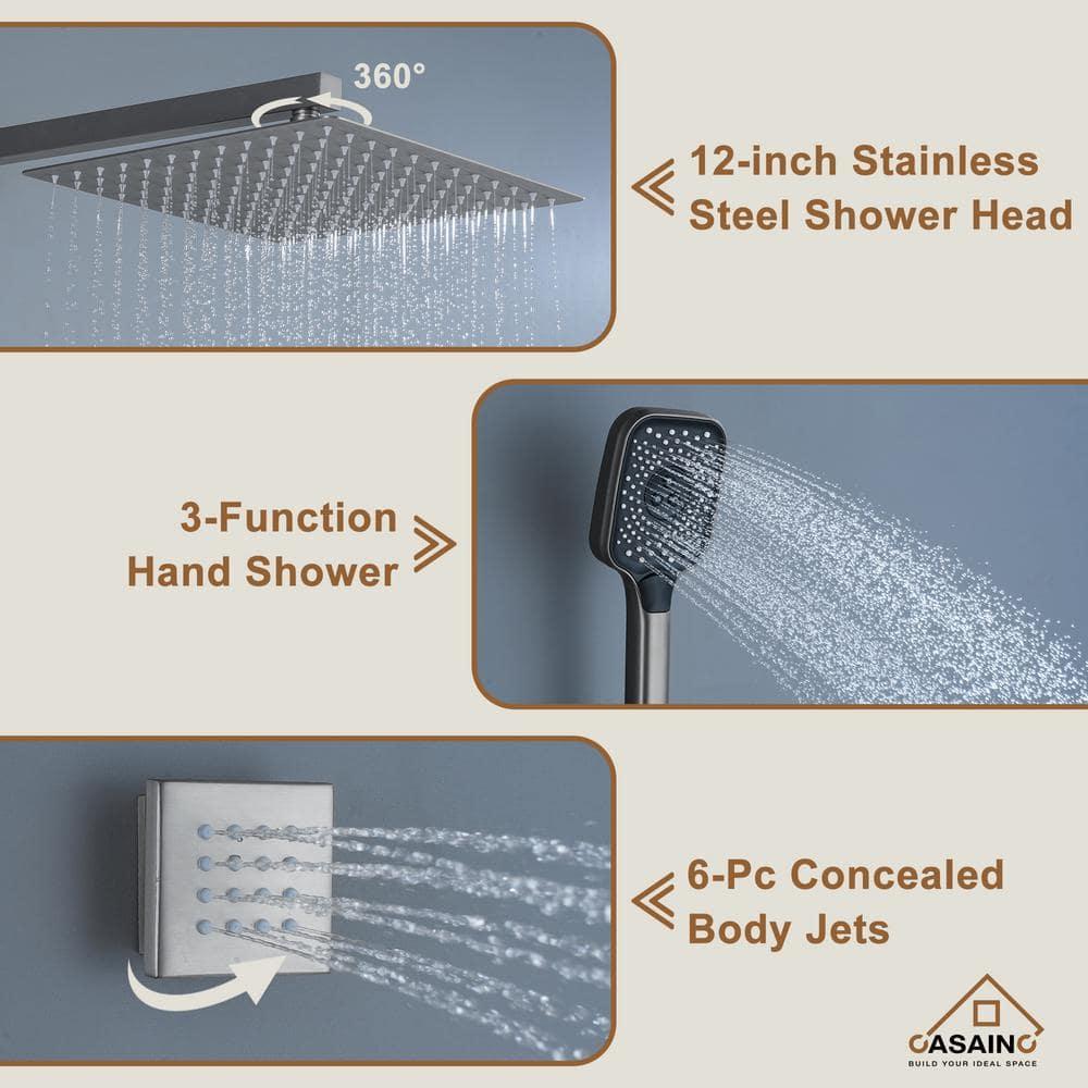 CASAINC 6-Spray 12 in. Thermostatic Dual Shower Heads with 6-Jets