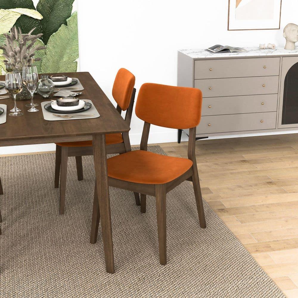 Aria Mid Century Velvet Dining Room&Kitchen Chair in Burnt Orange (Set of 2)