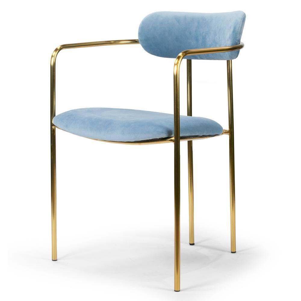 Set of 2 Demi Contemporary Chair Light Blue - LumiSource: Gold Frame, Velvet, Cushioned Seat