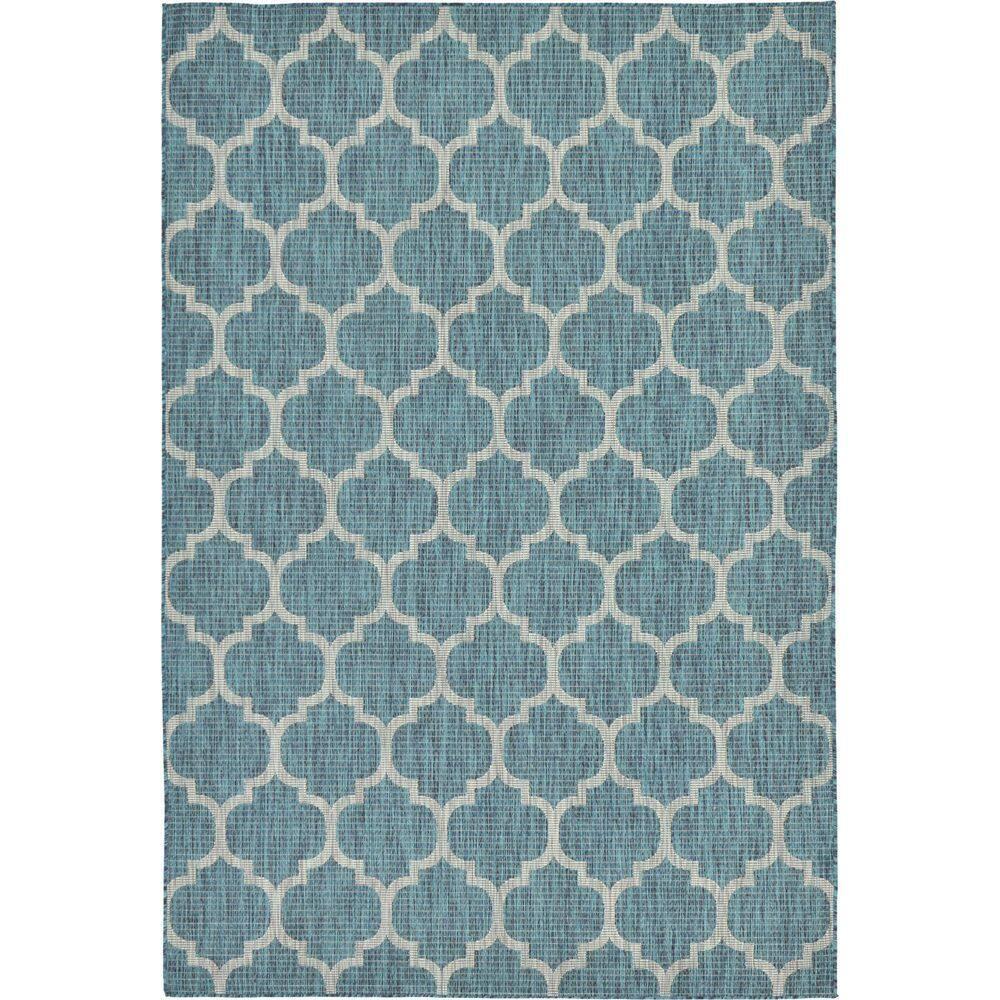 Unique Loom 8' 0 x 11' 4 Rectangle Indoor/Outdoor Trellis Teal Area Rug