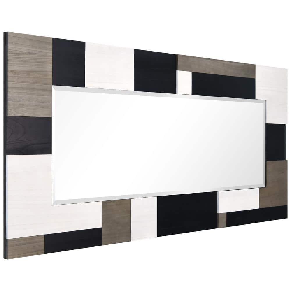 Empire Art Direct "Geometric Blocks" Hand Made Solid Paulownia Wood Beveled Leaner Mirror size 80" x 40"