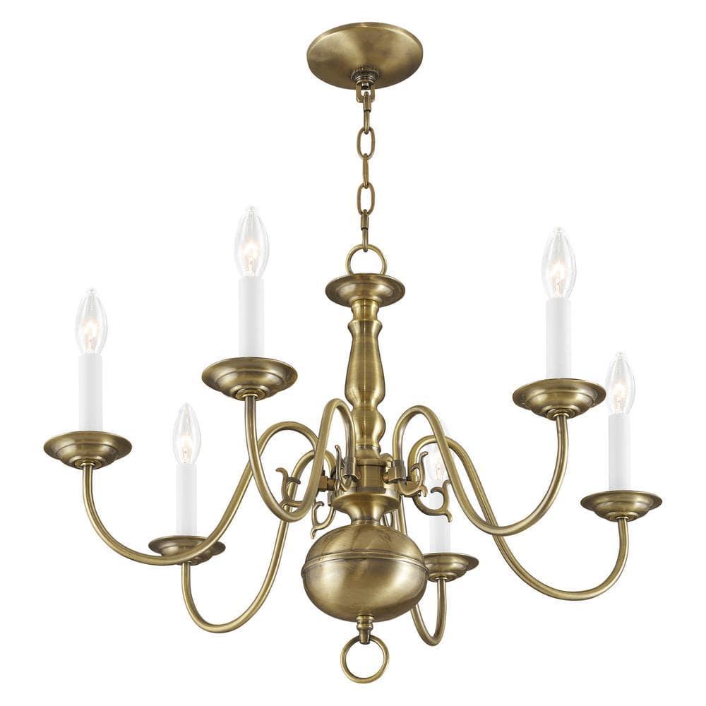Livex Lighting Williamsburgh 6 - Light Chandelier in  Antique Brass