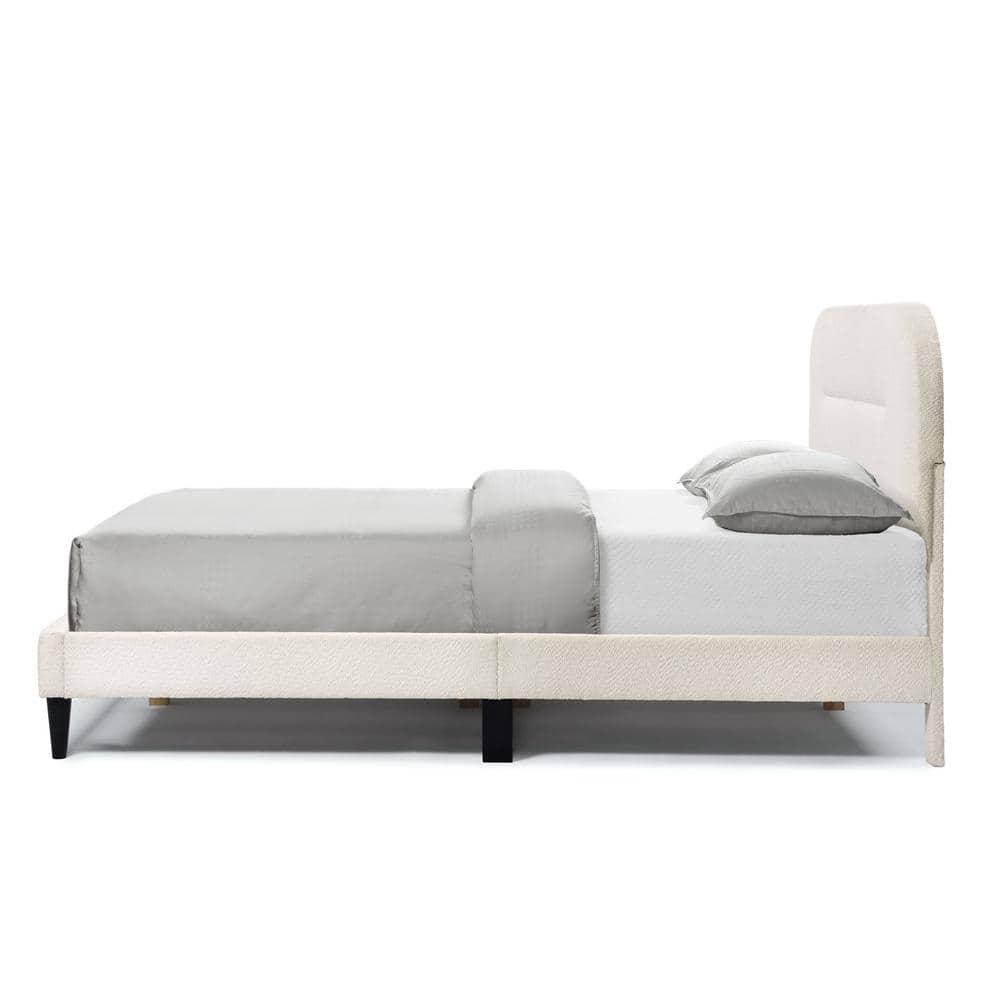 24/7 Shop At Home Queen Heartwild Modern Boucle Upholstered Rounded Platform Bed White: Padded Headboard, No Box Spring Required
