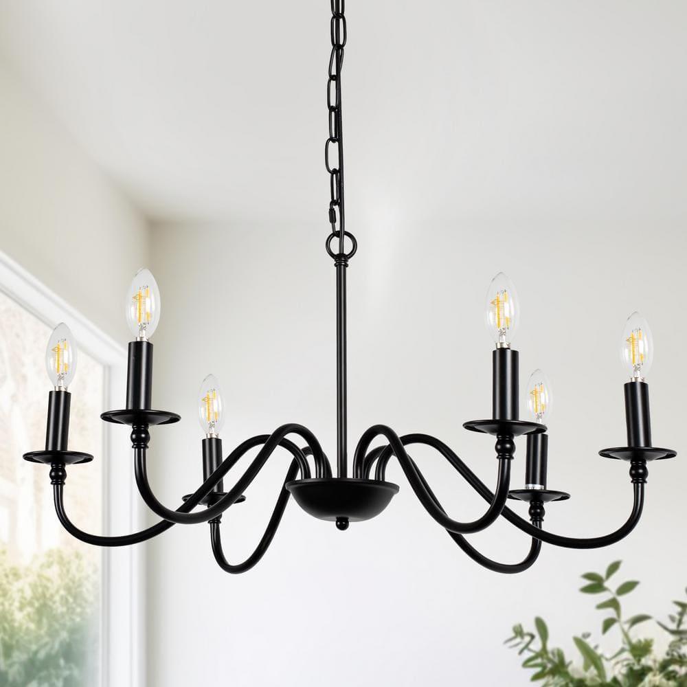 Black Chandelier 6-Light Chandeliers for Dining Room Rustic Farmhouse Chandelier Modern Kitchen Light Fixtures Ceiling Chandeliers Light Fixture for Living Room, Foyer, Bedroom, Hallway,