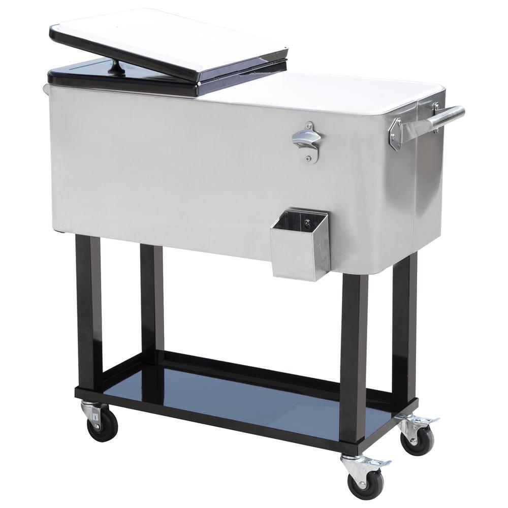 IRHOMA Outsunny 80 QT Rolling Cooling Bins Ice Chest on Wheels Outdoor Stand Up Drink Cooler Cart for Party
