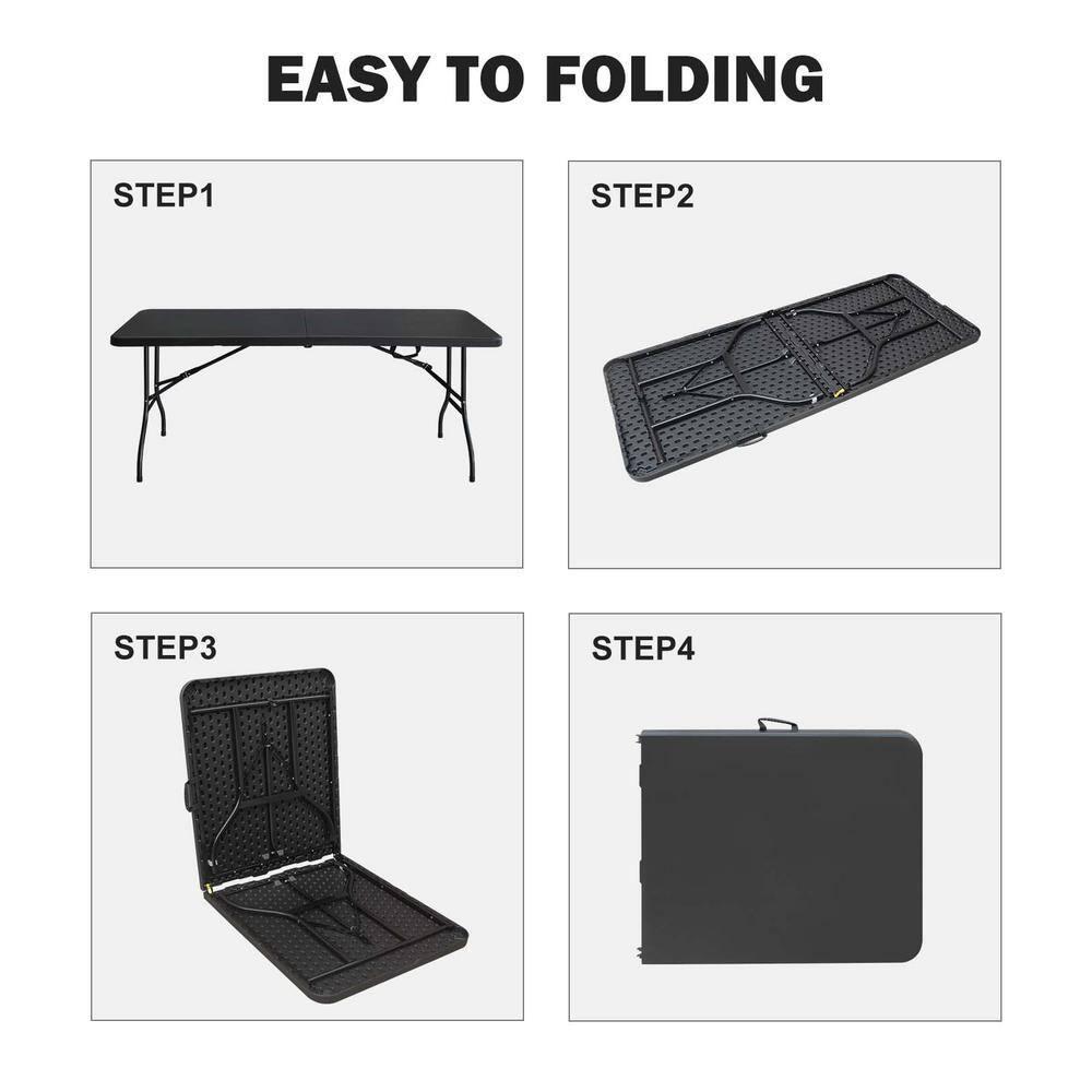 Plastic Folding Table 6ft Heavy Duty Portable Dining Table for Camping, Picnics, Parties, High Load Bearing Foldable Picnic Table,Black