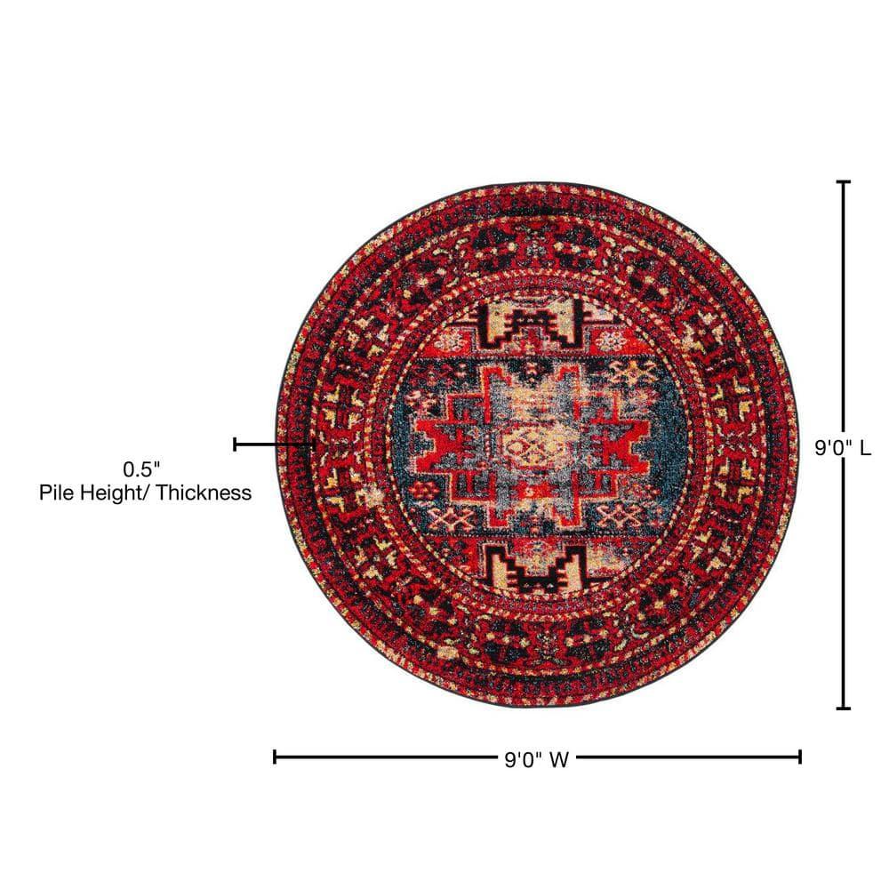 Vintage Hamadan VTH213 Power Loomed Area Rug - Red/Multi - 9' round - Safavieh.
