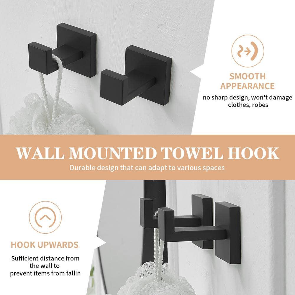 BWE 5 Pieces Matte Black Bathroom Hardware Set SUS304 Stainless Steel Include 21.9" Towel Bar,Hand Towel Holder,Toilet Paper Holder and 2 Robe Hook Square Bathroom Accessories Set Wall Mounted