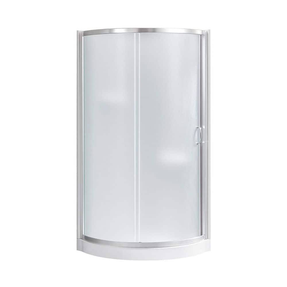 Ove Decors 15SKA-BREF34-SATAC OVE Decors Breeze 35 in. Round Shower Kit w/ Frosted, Base, Wall