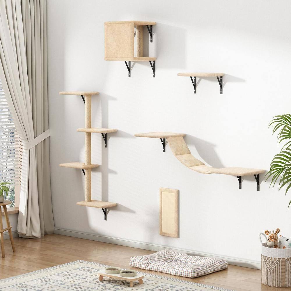 Resenkos Cat Tree,Kitten Condo Scratching Posts Kitty Play House, Multi-Level Cat Condo, Wooden cat running wheel