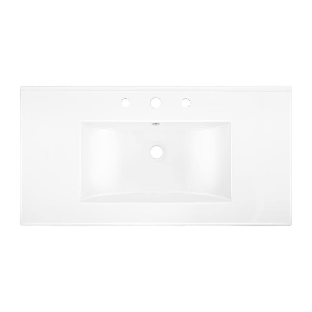 Swiss Madison 36" Zero Hole Vanity Sink Top In Glossy White