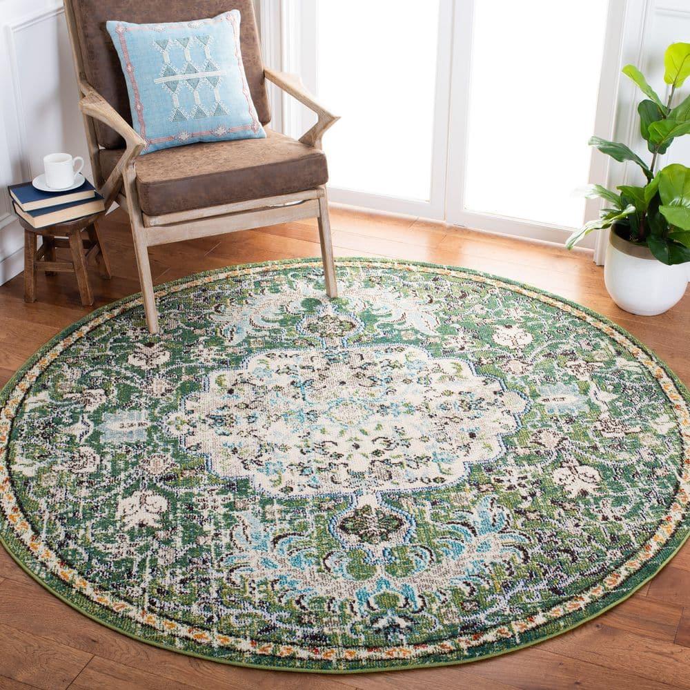 Madison MAD447 Power Loomed Indoor Area Rug - Green/Turquoise - 9' Round - Safavieh