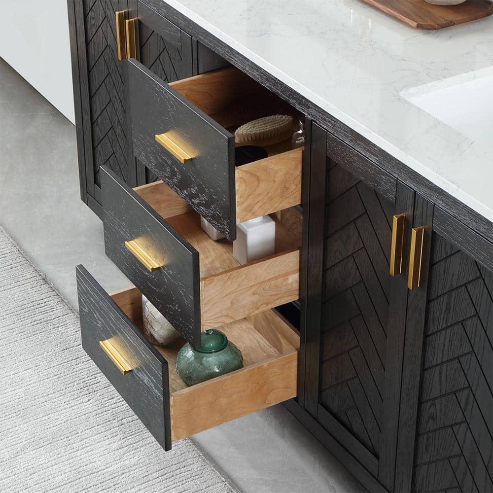 Gazsi 72" Double Bathroom Vanity Set in Brown Oak without Mirror