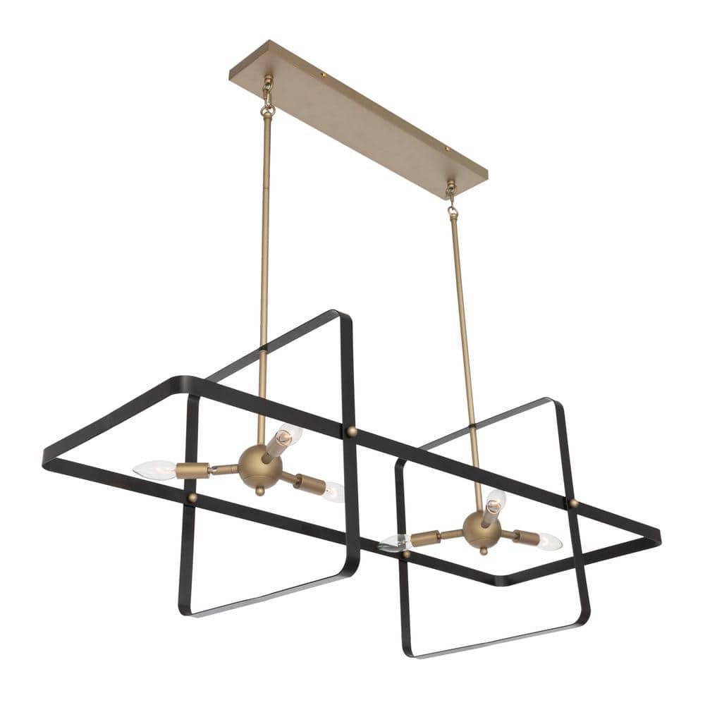 Vanity Art  6 - Light Kitchen Island Linear Pendant, Modern Hanging Lighting, Ceiling Lights Fixtures for Dining Room Living Room, Kitchen, Classic Black/Contemporary Brass Dust, 22706BK-BD
