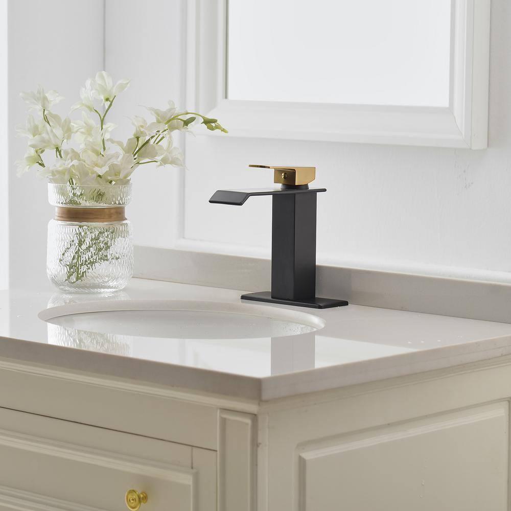 BWE Waterfall Single Hole Single-Handle Low-Arc Bathroom Faucet With Pop-up Drain Assembly