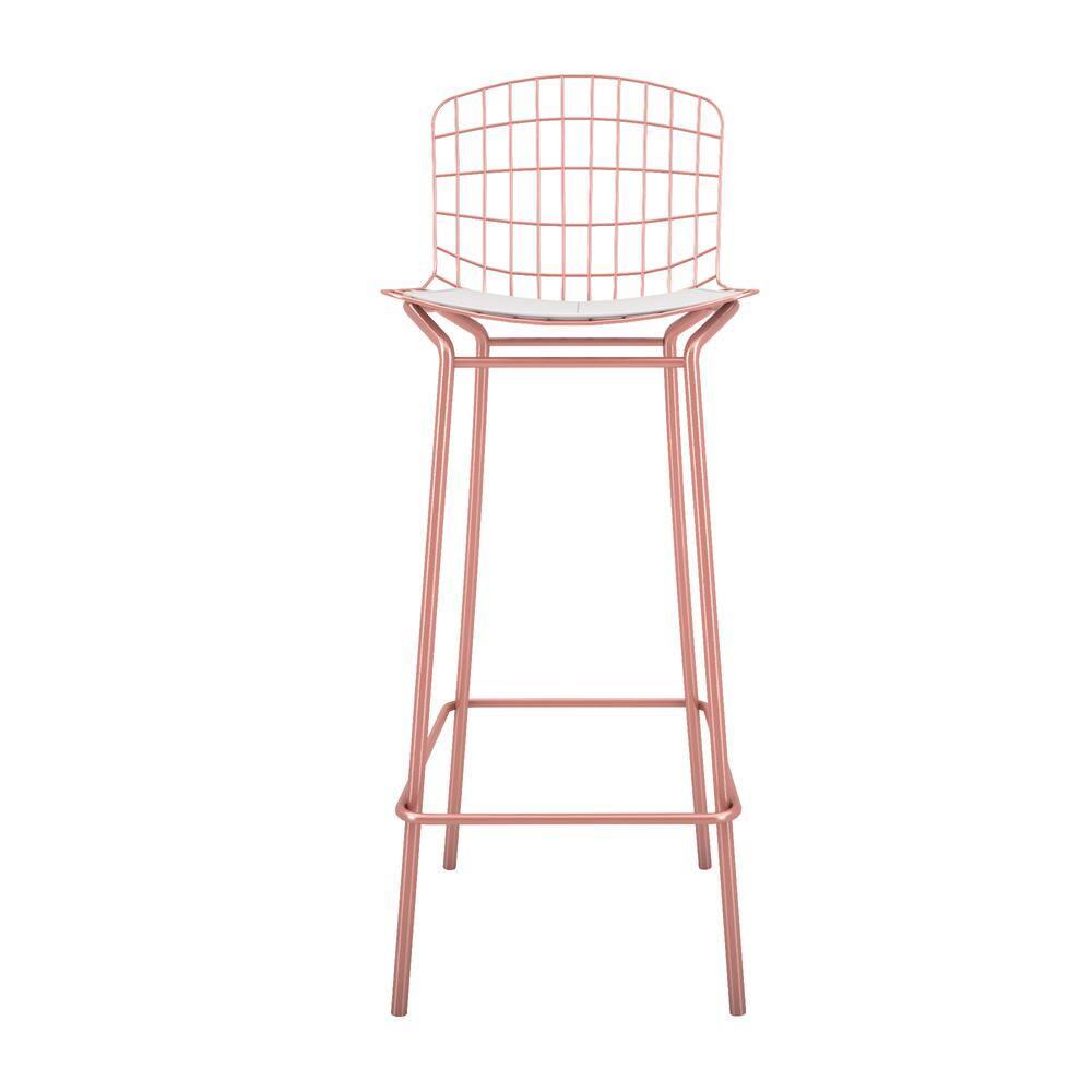 Madeline 41.73" Barstool with Seat Cushion in Rose Pink Gold and White