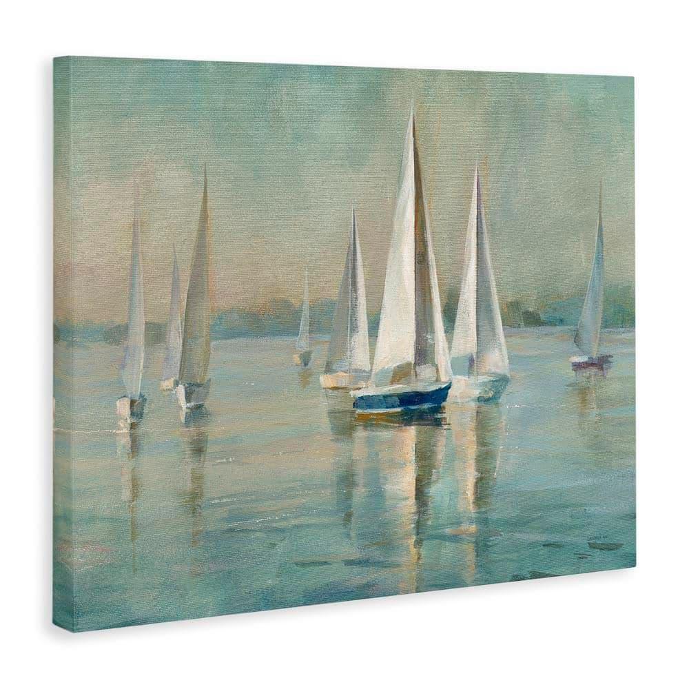 Stupell Industries Sailboats at Sunrise Nautical & Beach Painting Wrapped Canvas Art Print Wall Art, 20 x 16