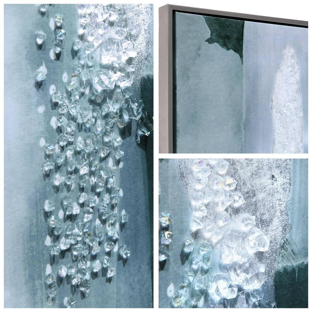 "Silver Mist I" Crystallus Epoxy Coated Wrapped Framed Glossy Canvas Wall Art with Heavy Acrylic Crystal Shards Embellishments