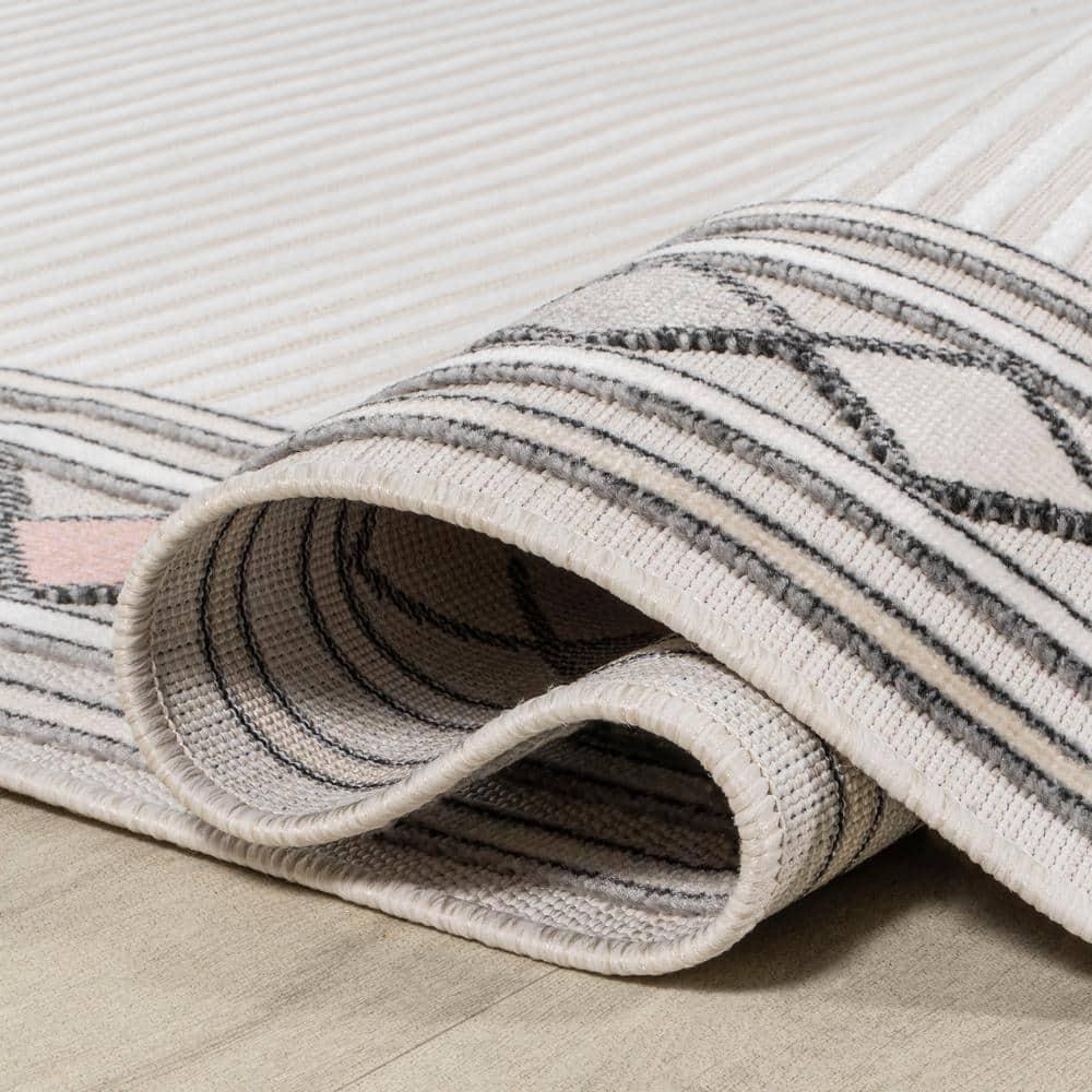 JONATHAN Y Sebastian High-Low Modern Diamond Border Ivory/Beige 3 ft. x 5 ft. Indoor/Outdoor Area Rug