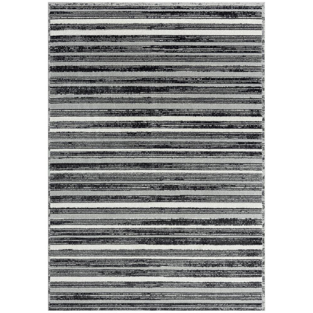 Everwash Treasure Striped Modern Machine Washable Area Rug, Light Grey/Charcoal Grey, 6'6"x9'2"