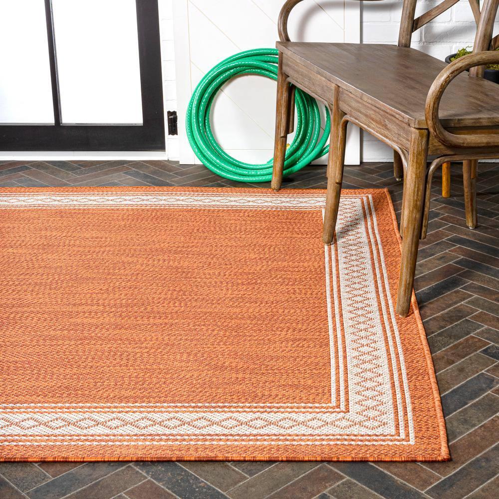 5' x 8' Lucia Classic Diamond Border Indoor/Outdoor Area Rug, Orange/Cream - JONATHAN Y