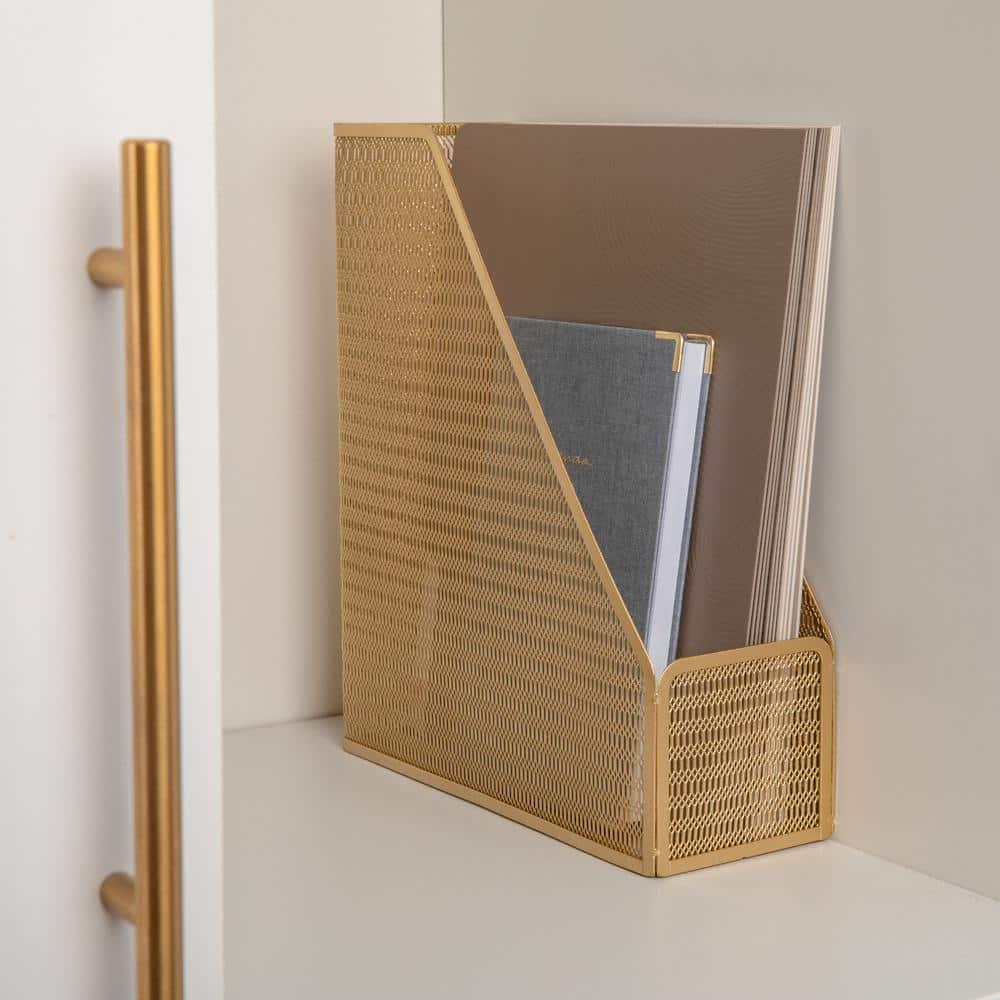Martha Stewart Mesh Metal Single Slot Magazine File Holder Gold