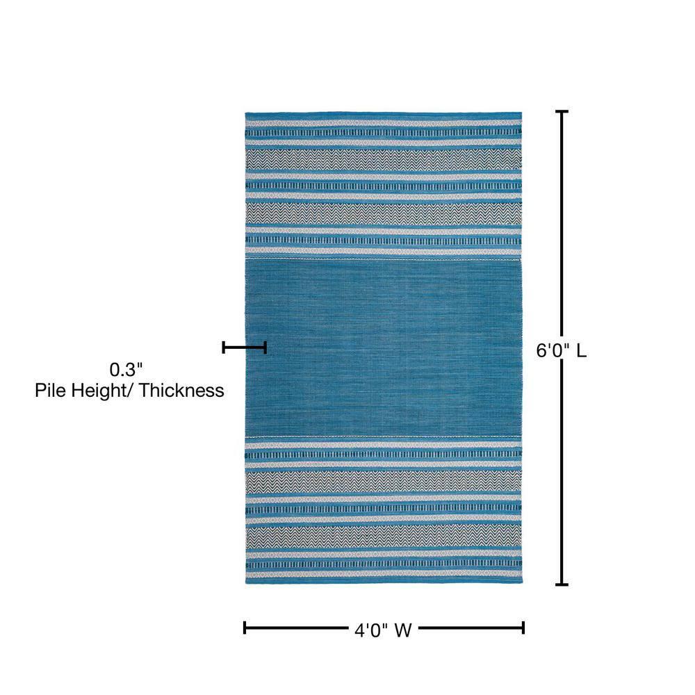 SAFAVIEH Montauk Jobeth Striped Soft Braided Cotton Area Rug, Blue/Grey, 4' x 6'